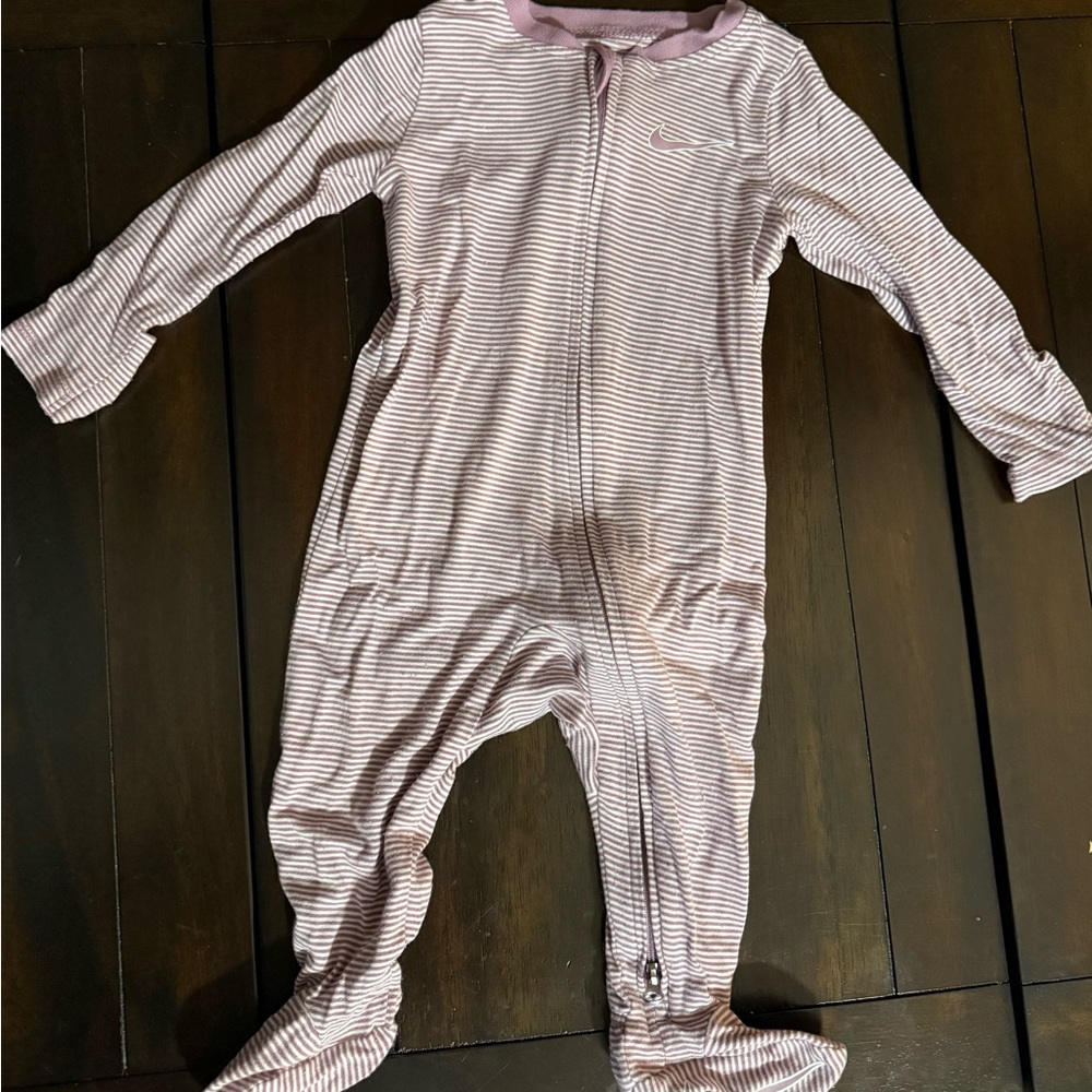 Nike Pink & White Striped Baby Footed One-Piece